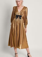 Monsoon Gold Gracie Bow Midi Dress - Image 1 of 5