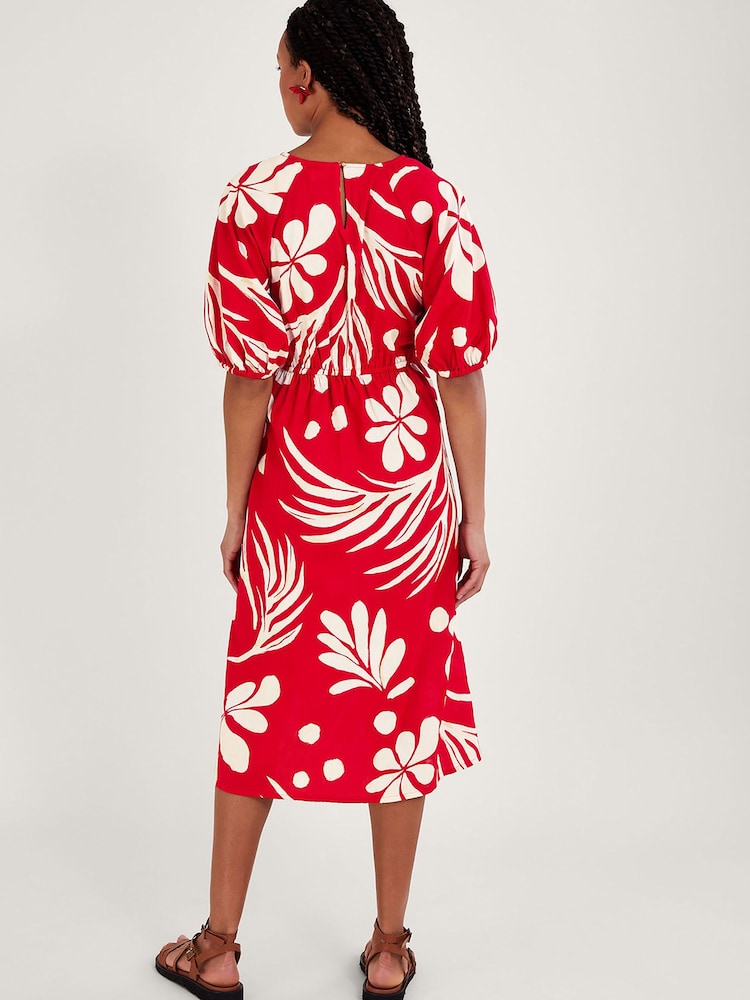Monsoon Red Abstract Palm Print Tie Front Midi Dress - Image 6 of 6 Monsoon Red Abstract Palm Print Tie Front Midi Dress - Image 6 of 6