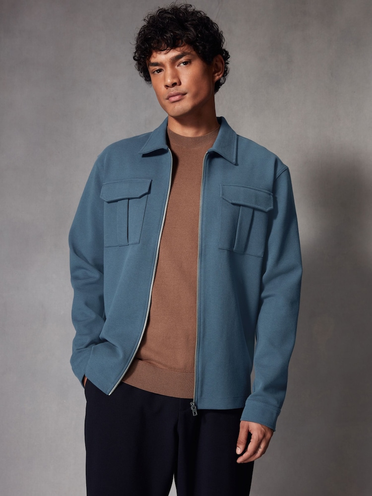 Denim Zip Through Premium Texture Jersey Shacket - Image 1 of 8