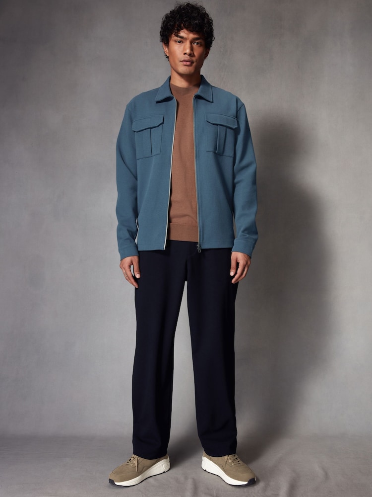 Denim Zip Through Premium Texture Jersey Shacket - Image 2 of 8
