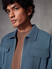 Denim Zip Through Premium Texture Jersey Shacket - Image 4 of 8