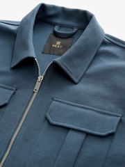 Denim Zip Through Premium Texture Jersey Shacket - Image 6 of 8