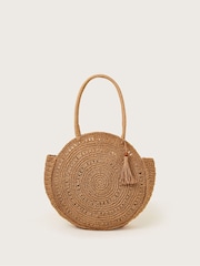 Monsoon Natural Round Metallic Raffia Bag - Image 1 of 3