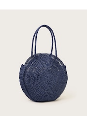 Monsoon Blue Round Raffia Bag - Image 2 of 3