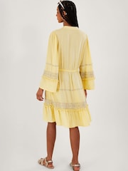 Monsoon Yellow Embroidered Pom Pom Kaftan Dress - Image 3 of 5