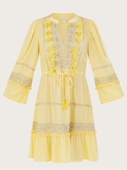 Monsoon Yellow Embroidered Pom Pom Kaftan Dress - Image 5 of 5