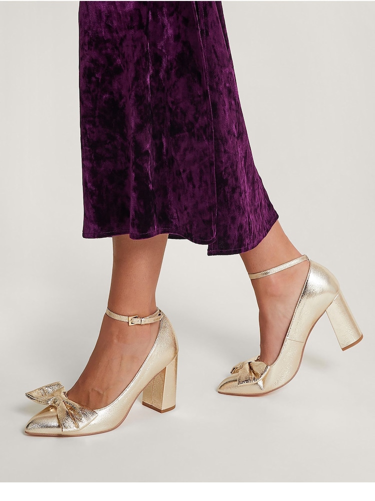 Monsoon Gold Cathy Bow Heeled Shoes - Image 1 of 4
