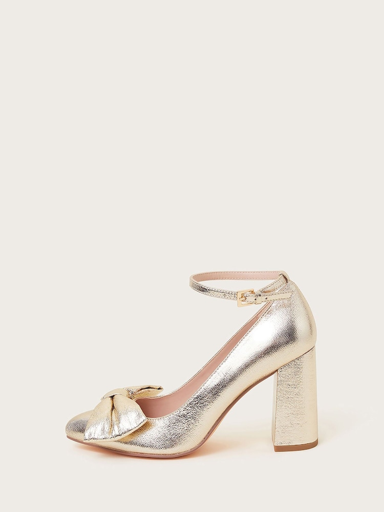 Monsoon Gold Cathy Bow Heeled Shoes - Image 2 of 4 Monsoon Gold Cathy Bow Heeled Shoes - Image 2 of 4
