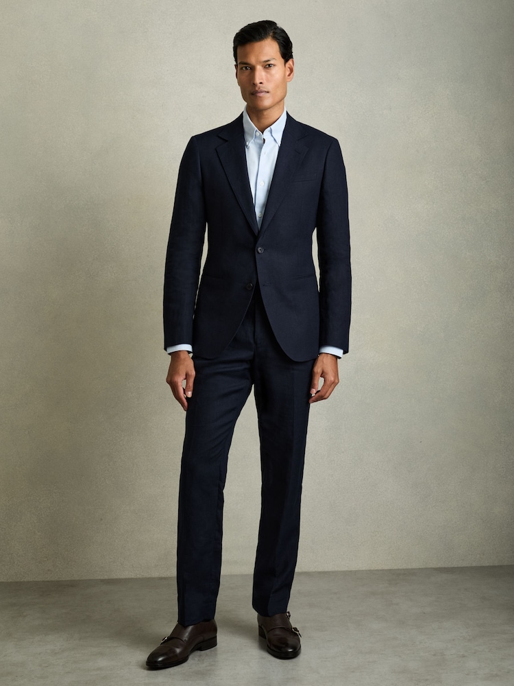 marine - Blazer Reiss Kin slim en lin coupe simple - Image 1 de 8