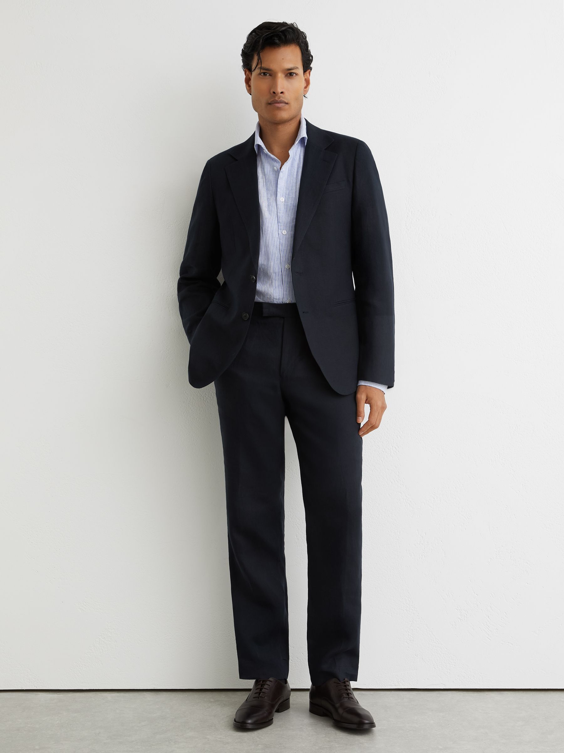 Buy Reiss Navy Kin Single Breasted Linen Blazer Tailored-Fit from the ...