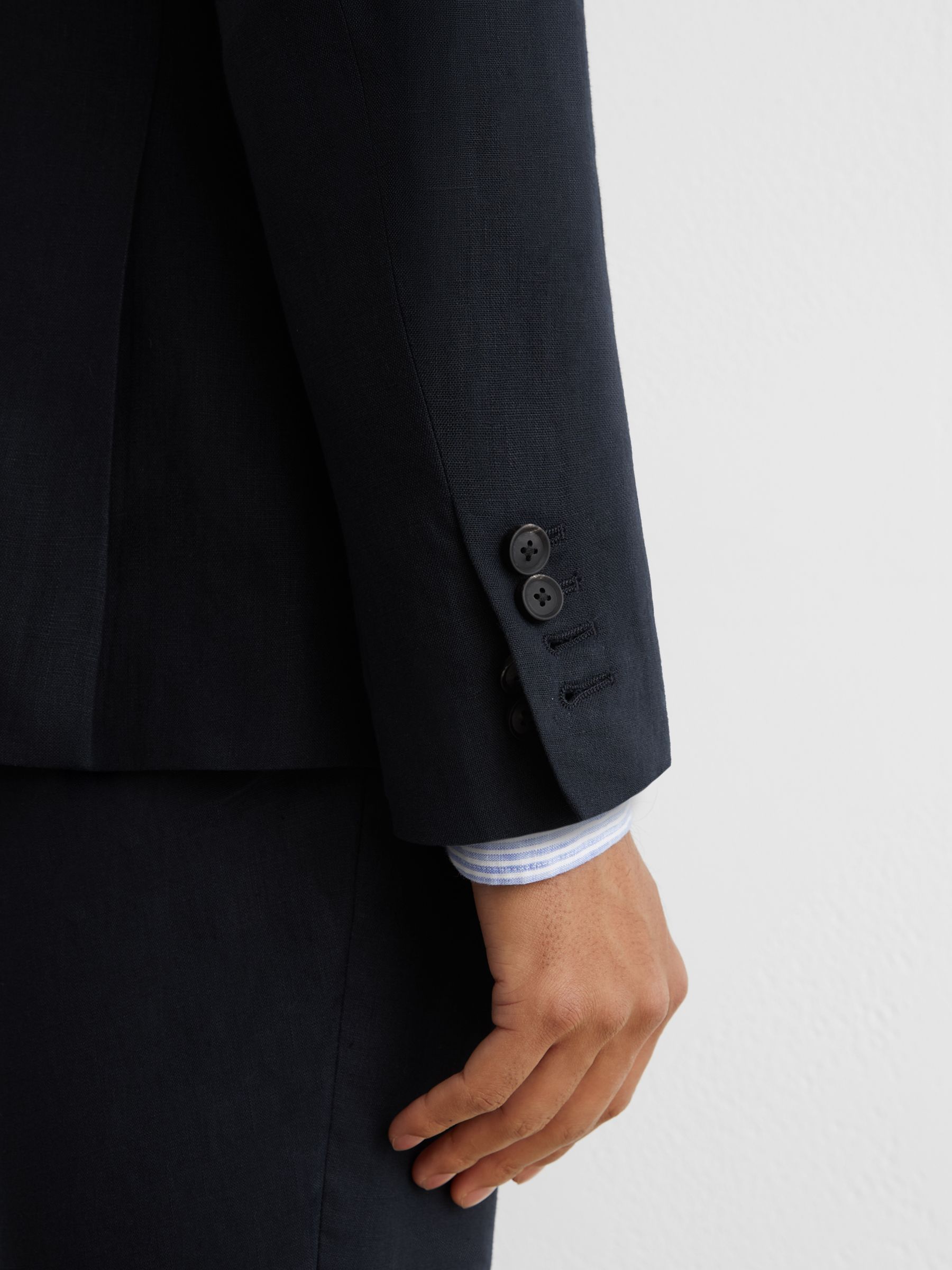 Buy Reiss Navy Kin Single Breasted Linen Blazer Tailored-Fit from the ...