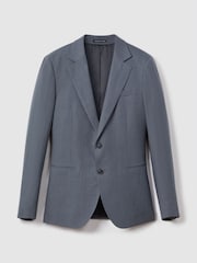 Reiss Airforce Blue Kin Single-Breasted Linen Suit Blazer Slim Fit - Image 2 of 7