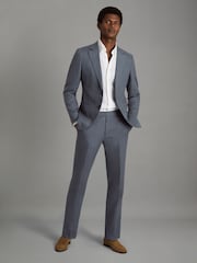 Reiss Airforce Blue Kin Single-Breasted Linen Suit Blazer Slim Fit - Image 3 of 7