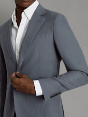 Reiss Airforce Blue Kin Single-Breasted Linen Suit Blazer Slim Fit - Image 4 of 7