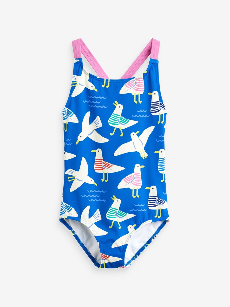 Boden Blue Seagull Cross-back Printed Swimsuit - Image 1 of 1