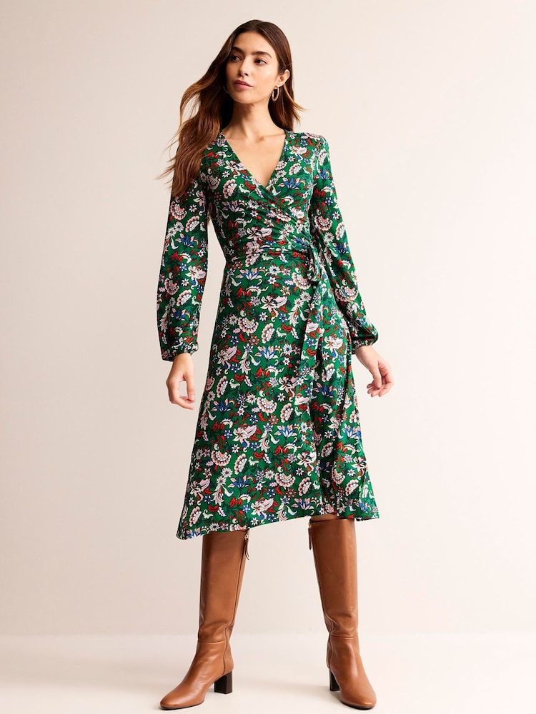 Boden Green Joanna Jersey Midi Wrap Dress - Image 1 of 5