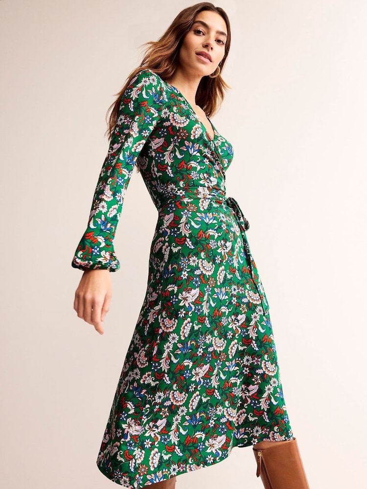 Boden Green Joanna Jersey Midi Wrap Dress - Image 2 of 5