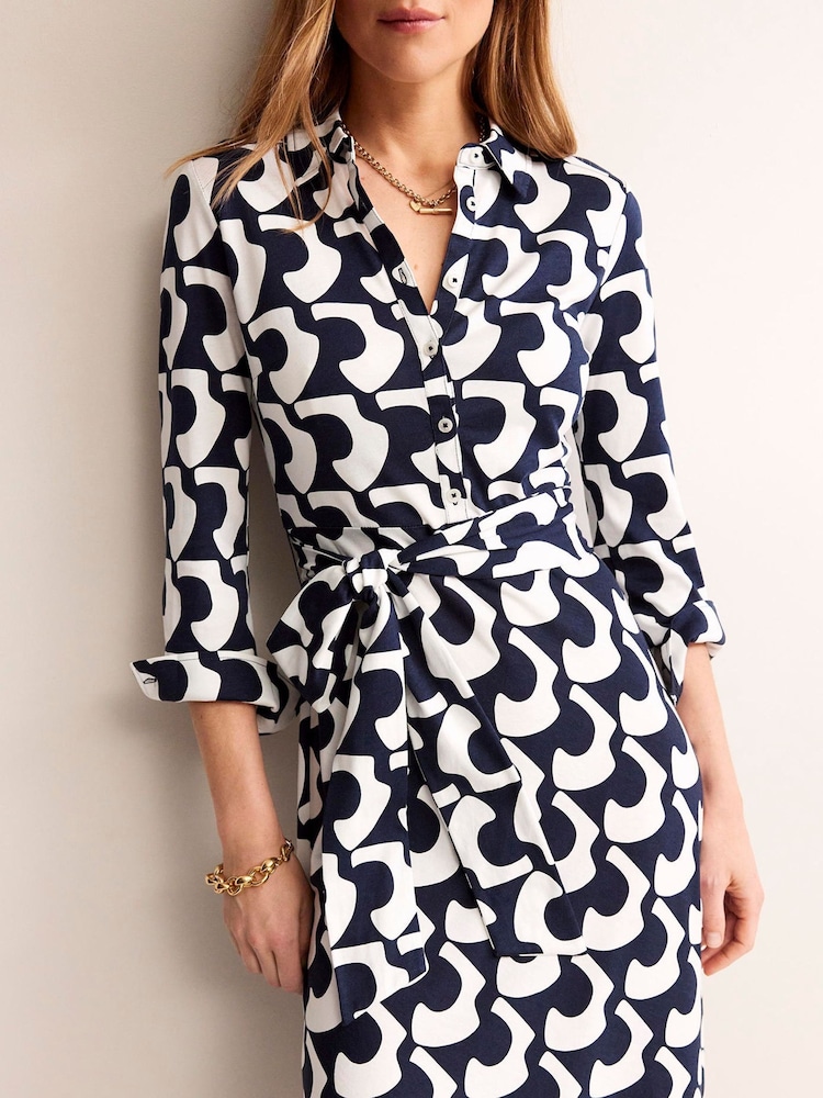 Boden Black/White Laura Jersey Midi Shirt Dress - Image 4 of 4