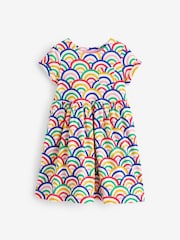 Boden White 100% Cotton Rainbow Short Sleeve Fun Jersey Dress - Image 1 of 1