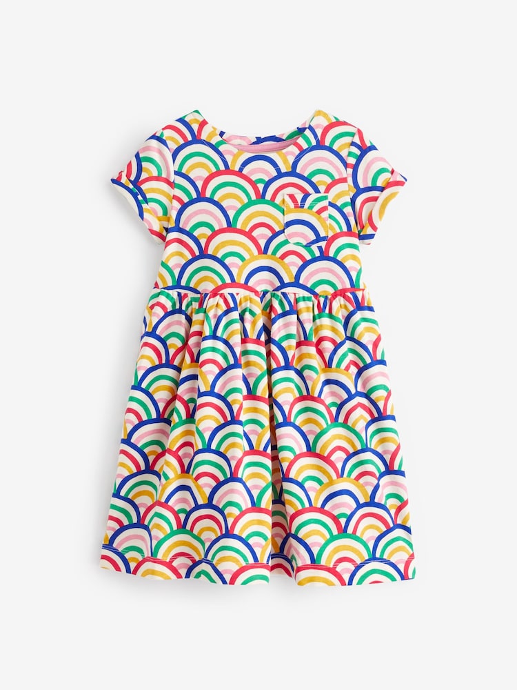 Boden White 100% Cotton Rainbow Short Sleeve Fun Jersey Dress - Image 1 of 1