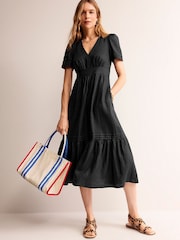 Boden Black Short Sleeve 100% Linen Midi Dress - Image 1 of 5
