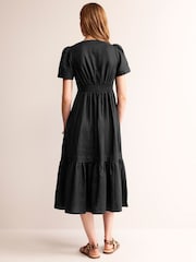 Boden Black Short Sleeve 100% Linen Midi Dress - Image 2 of 5