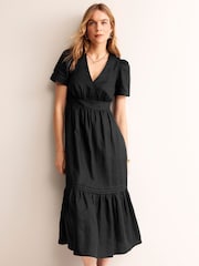 Boden Black Short Sleeve 100% Linen Midi Dress - Image 3 of 5