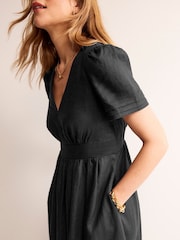 Boden Black Short Sleeve 100% Linen Midi Dress - Image 4 of 5