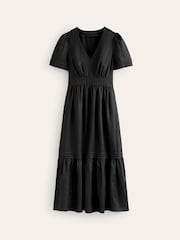 Boden Black Short Sleeve 100% Linen Midi Dress - Image 5 of 5