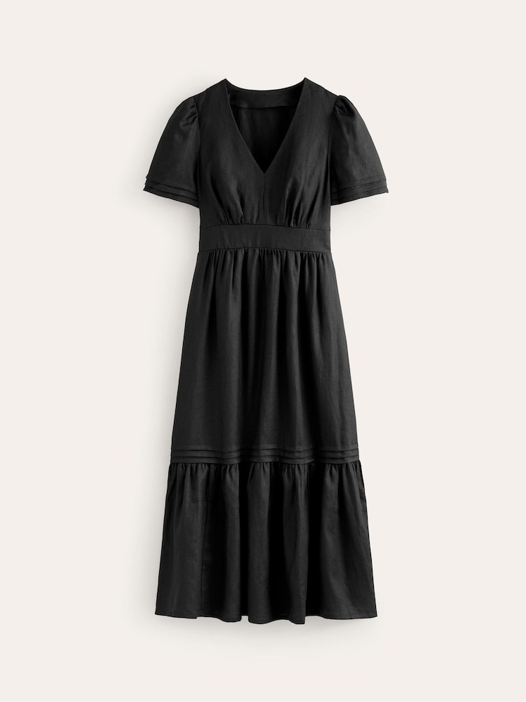 Boden Black Short Sleeve 100% Linen Midi Dress - Image 5 of 5