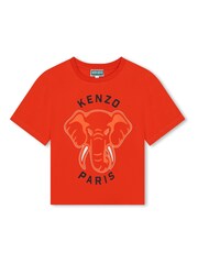 تي شيرت بكم قصير وشعار وطبعة فيل لون أحمر من Kenzo Kids - Image 1 of 2