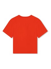 تي شيرت بكم قصير وشعار وطبعة فيل لون أحمر من Kenzo Kids - Image 2 of 2