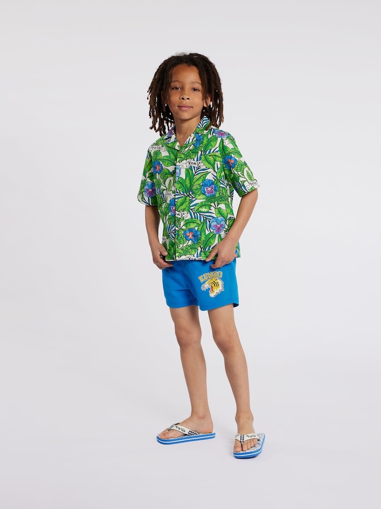KENZO KIDS Blue Tiger Varsity Logo Swimming Shorts - Image 3 of 3