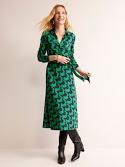 Boden Green Multi Laura Jersey Midi Shirt Dress - Image 1 of 4