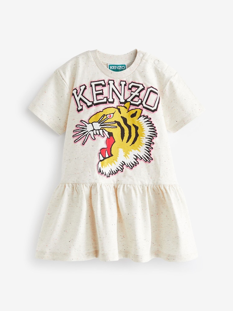 KENZO KIDS Natural Tiger Varsity Print Short Sleeve Logo Baby Dress - Image 1 of 2 KENZO KIDS Natural Tiger Varsity Print Short Sleeve Logo Baby Dress - Image 1 of 2