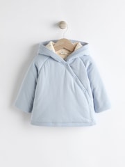 Blue Hooded Cosy Jersey Wadded Baby Wrap Jacket (0-18mths) - Image 1 of 10