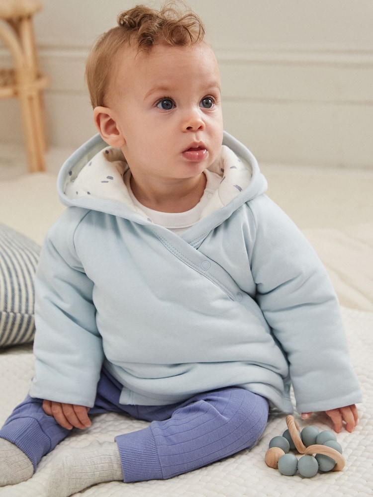 Blue Hooded Cosy Jersey Wadded Baby Wrap Jacket (0-18mths) - Image 2 of 10