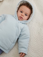 Blue Hooded Cosy Jersey Wadded Baby Wrap Jacket (0-18mths) - Image 4 of 10