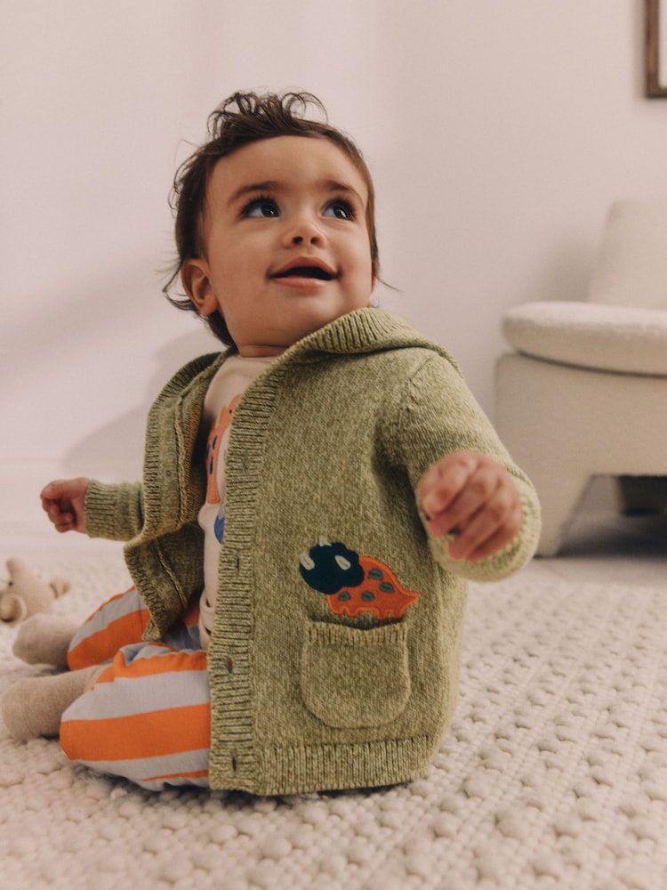 Green Dinosaur Baby 100% Cotton Knitted Cardigan (0mths-2yrs) - Image 2 of 11