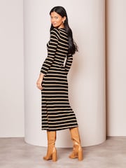 Lipsy Black/White Crew Neck Cosy Long Sleeve Tie Side Jersey Midi Jumper Dress - Image 3 of 4