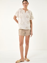 Roman White Floral Embroidered Cotton Tunic Top - Image 1 of 5