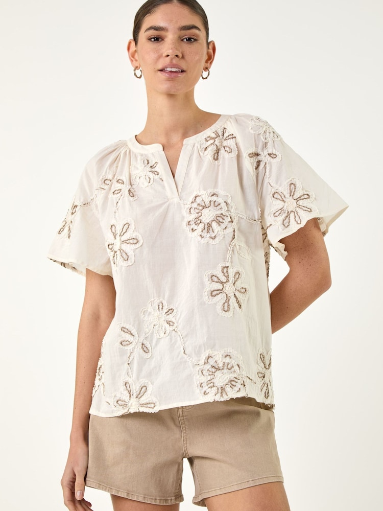Roman White Floral Embroidered Cotton Tunic Top - Image 2 of 5