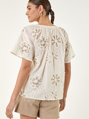 Roman White Floral Embroidered Cotton Tunic Top - Image 3 of 5