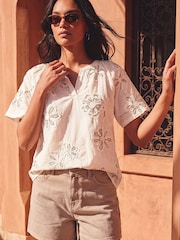 Roman White Floral Embroidered Cotton Tunic Top - Image 5 of 5