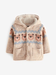 Neutral Bears Hooded Cosy Borg Lined Cardigan (3mths-7yrs) - Image 1 of 4