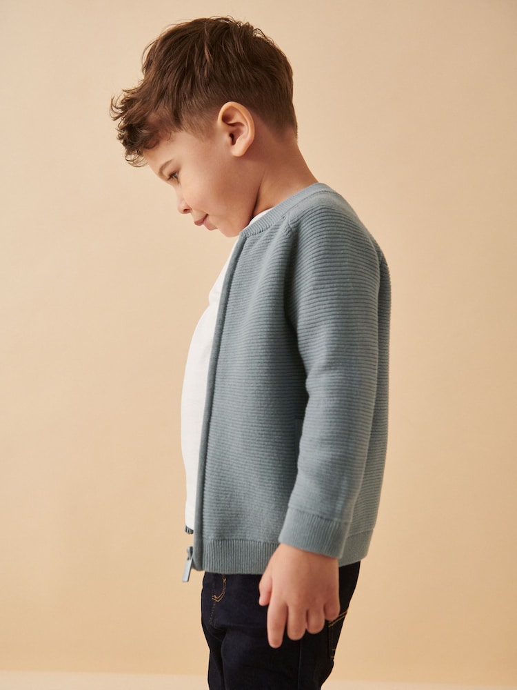 Blue 100% Cotton Zip Through Cardigan (3mths-7yrs) - Image 4 of 10
