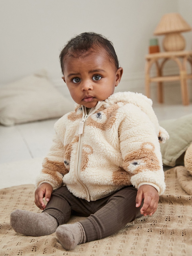 Buy Ecru/Tan Bear Print Baby Cosy Fleece Jacket with 3d Ears (0mths-2yrs) from the Next UK online shop