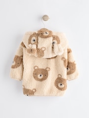 Ecru/Tan Bear Print Baby Cosy Fleece Jacket with 3d Ears (0mths-2yrs) - Image 5 of 10