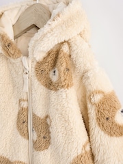 Ecru/Tan Bear Print Baby Cosy Fleece Jacket with 3d Ears (0mths-2yrs) - Image 6 of 10