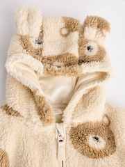 Ecru/Tan Bear Print Baby Cosy Fleece Jacket with 3d Ears (0mths-2yrs) - Image 7 of 10